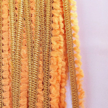 Latte Brown Tassels Trim, Gold Fringe Trim, Beaded Trim